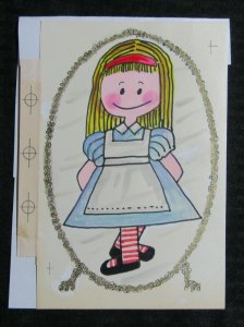 BIRTHDAY Cute Cartoon Girl in Mirror Blue Dress 5x7.5 Greeting Card Art #B7659
