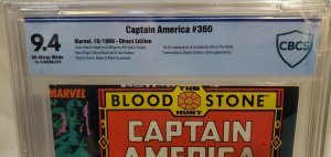 Captain America #360 - CBCS 9.4 - NM - OW/W - 1st Full CROSSBONES!