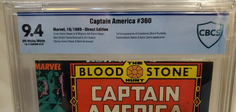 Captain America #360 - CBCS 9.4 - NM - OW/W - 1st Full CROSSBONES!