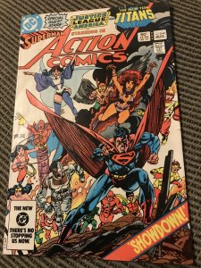 Action Comics #546 : DC 8/83 Fn; JLA & Teen Titans x-over, Gil Kane cv.