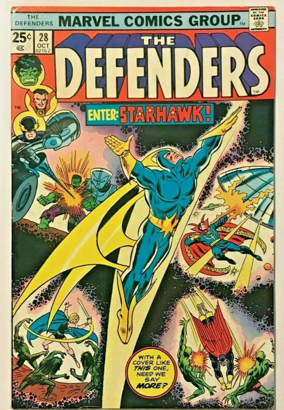 DEFENDERS#28 FN+ 1975 MARVEL BRONZE AGE 1ST FULL APP. STARHAWK 