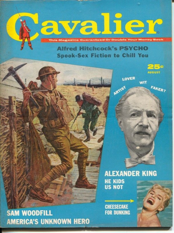 Cavalier 8/1960-Fawcett-WWI battle cover-Hitchcock's Psycho-Bloch-FN