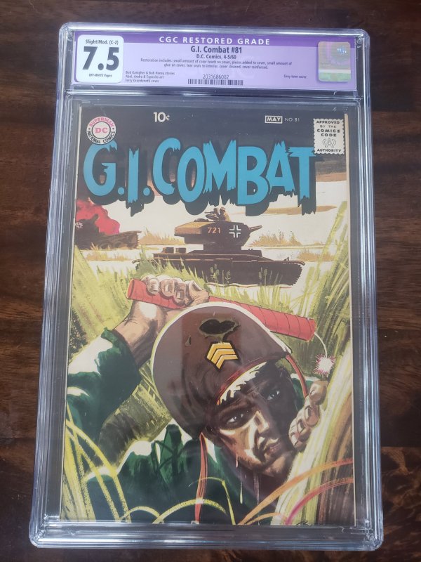 G.I. Combat 81 CGC 7.5 purple restoration label