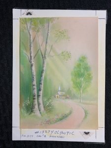 LANDSCAPE Church on Path with Trees 5.5x8 Greeting Card Art #13274
