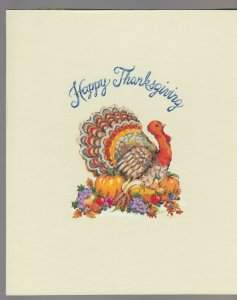 HAPPY TURKEY w/ Pumpkins & Fruit 8x9.5 #7915 Thanksgiving Greeting Card Art