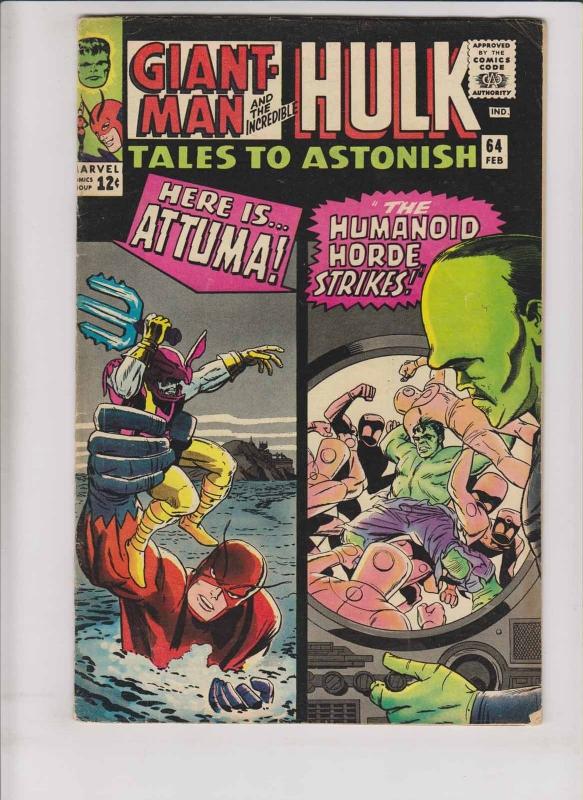 Tales To Astonish #64 FN- giant-man vs attuma - hulk vs the leader's humanoids