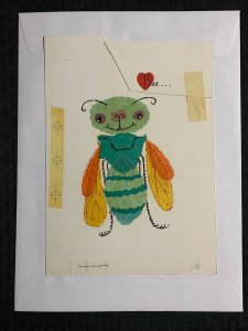 VALENTINES DAY Cute Cartoon Green Bee with Heart 7x9.5 Greeting Card Art V3805