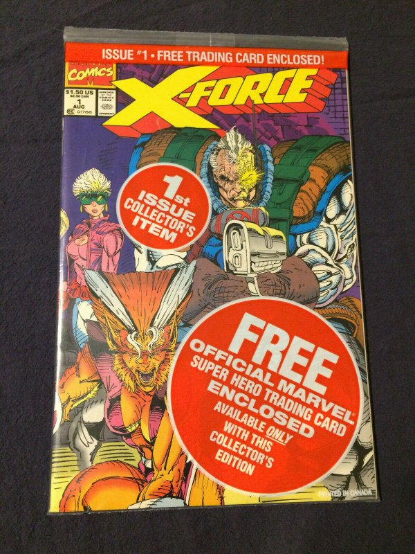 X-Force #1 Marvel Comics NM 1st Collector's Item In Pack. Trader's Card (1991)