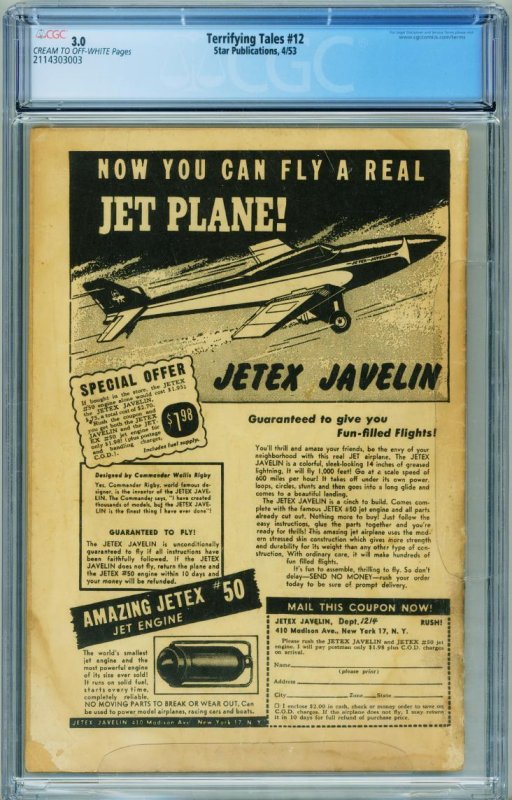 Terrifying Tales #12 CGC 3.0 1953- Jungle Comic- L.B. Cole 2114303003