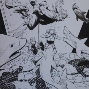 PAUL CHADWICK / RON RANDALL original art, DEADPOOL #46, Pg 14, Sharks, 1997