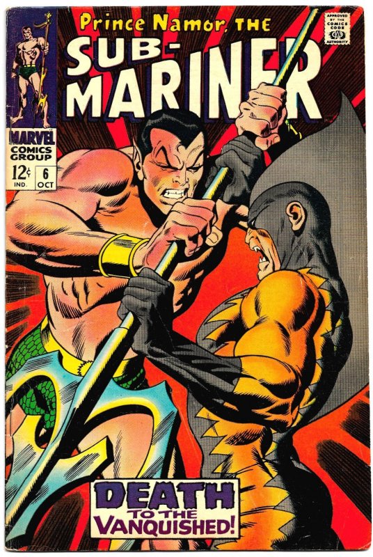 SUB-MARINER #6 (Oct 1968) 8.0 VF  Roy Thomas! John Buscema! TIGER SHARK returns