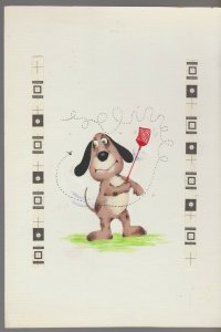 WHATEVER YOU'VE GOT Painted Dog w/ Fly Swatter 7.5x11 Greeting Card Art #C9315 