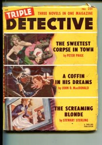 TRIPLE DETECTIVE-FALL 1953-THRILLING-SPICY BABES-JOHN D MACDONALD-PULP-vg+