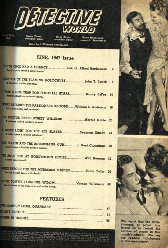 DETECTIVE WORLD 9/1947-Football star sex and gambling-True Crime mag