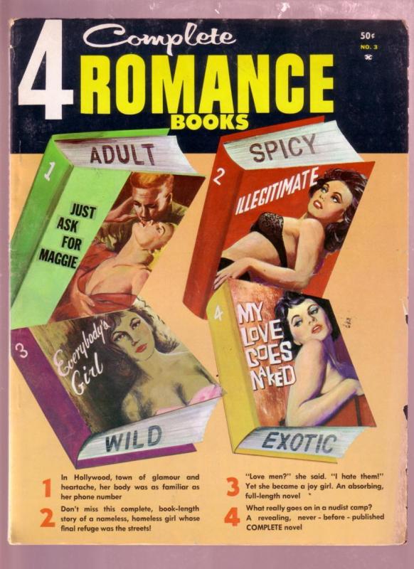 4 COMPLETE ROMANCE BOOKS-1962 EXOTIC ADULT PULP NOVELS VG