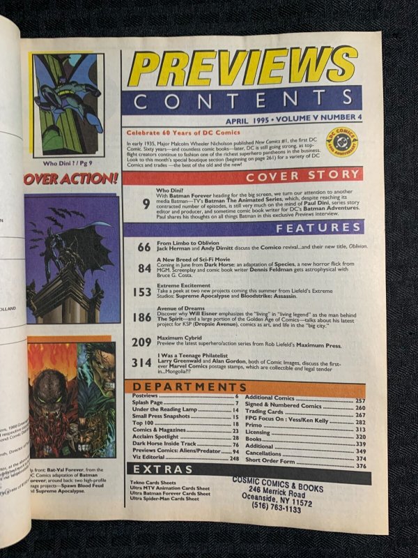 1995 April PREVIEWS Magazine FN+ 6.5 Batman is Back / Spawn Youngblood