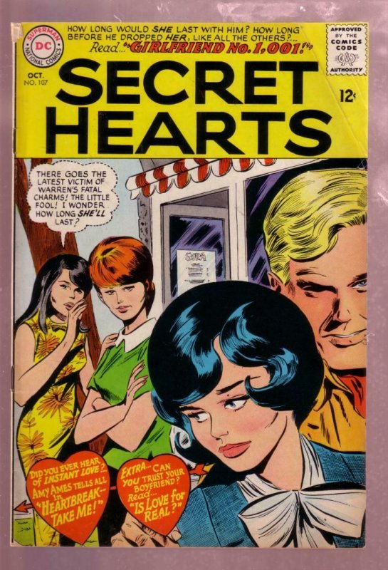 SECRET HEARTS #107 1965- DC COMIC ROMANCE 1962 CORVETTE VG