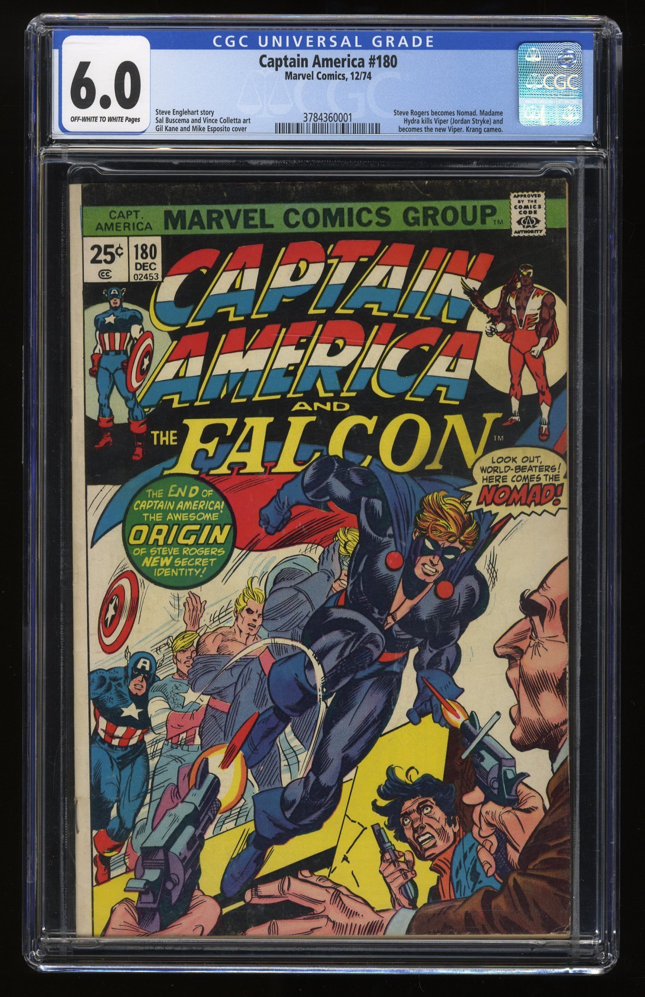 Captain America #180 CGC FN 6.0 1st Appearance Nomad! Serpent