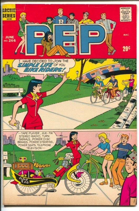 Pep #266 1972-Archie-Betty-Veronica-bicycle cover-FN