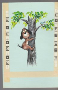 THINKING OF YOU Painted Dog Climbing Tree 7.5x11 Greeting Card Art #M9487