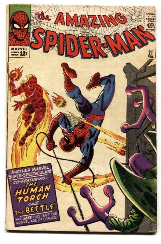 Amazing Spider-Man #21 comic book 1965 2nd Beetle appearance-Ditko VG