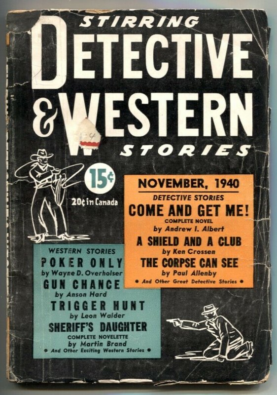 Stirring Detective and Western Stories Pulp #1 1940- rare G/VG