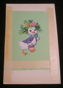 EASTER Painted Duck w/ Mushroom Butterfly Hat 5.5x9 Greeting Card Art #E2274