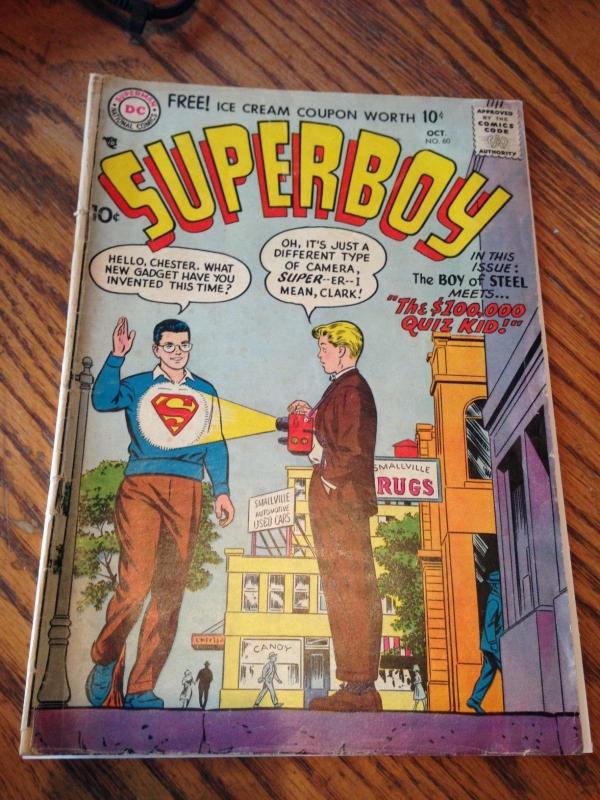 Superboy 60 G/VG- (DC October, 1957) Deteched centerfold