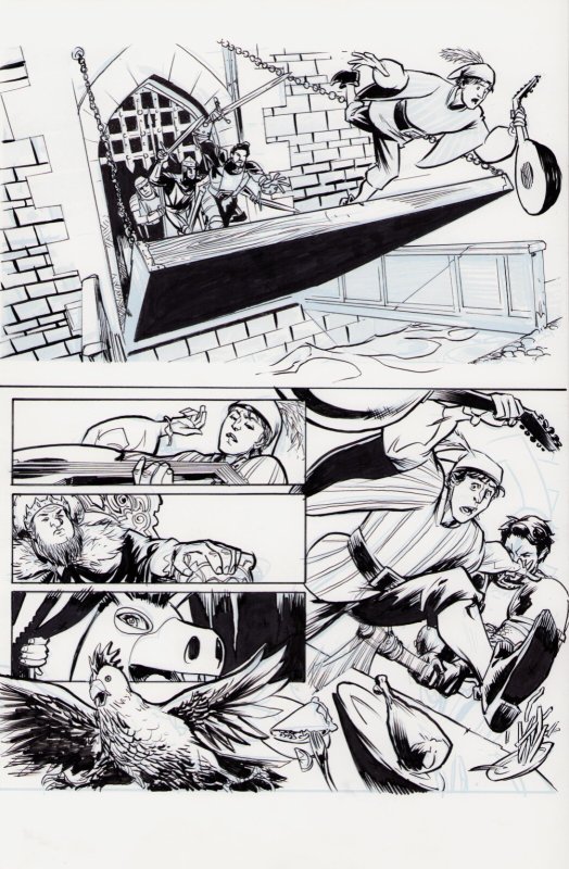 KNIGHTS + JESTER SPLASH PAGE INK + PENCIL COMMISSION - KARL MOLINE