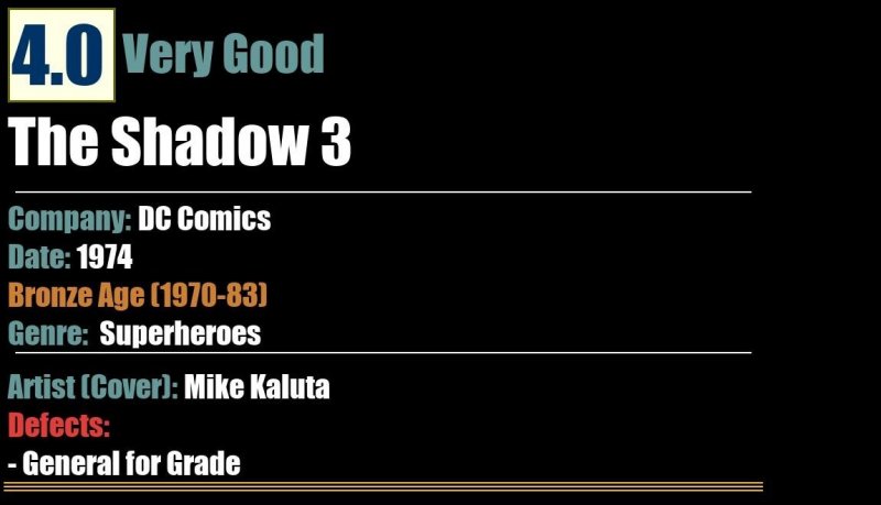 The Shadow 3 (1974) VG 4.0 Bronze Age DC Comics