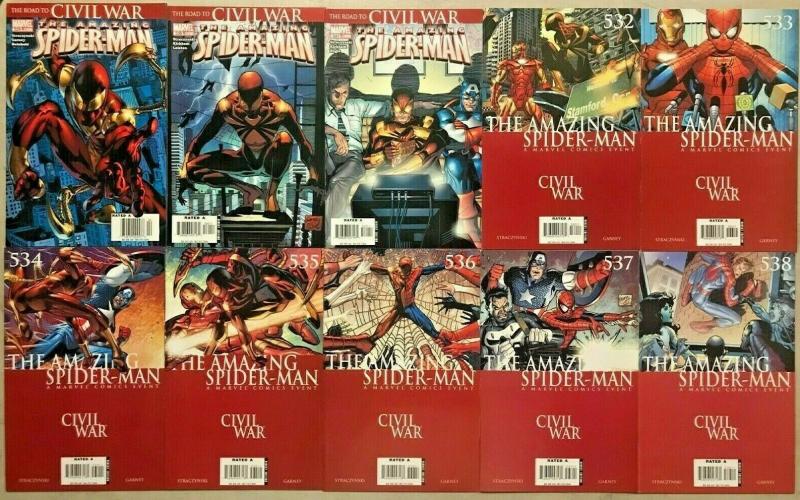 AMAZING SPIDER-MAN#529-538 VF/NM LOT 2008 'CIVIL WAR'  MARVEL COMICS