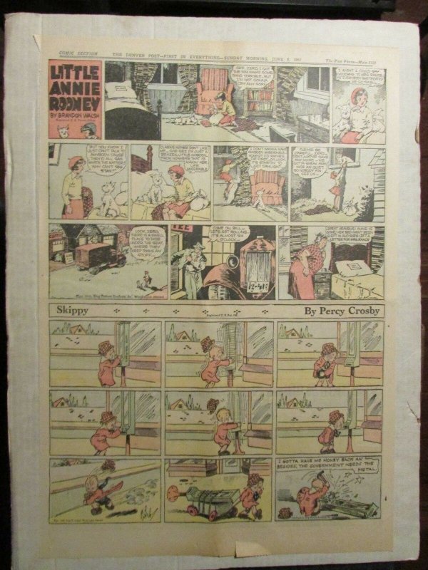 1943 June 6 SUNDAY COMIC PAGE 15x21 FN 6.0 Popeye / Skippy / Annie Rooney