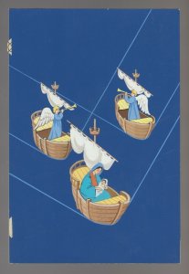 CHRISTMAS Angels Mary & Baby Jesus in Boats 6x8.5 Greeting Card Art #875