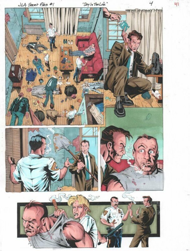 JSA Secret Files #1 p.4 Color Guide Art - Day in the Life - 1990s by John Kalisz