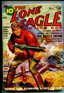 LONE EAGLE-AUG 1939-PULP THRILLS-MACHINE GUN-PLANE CRASH-good