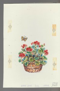 BUTTERFLY with Basket of Flowers 6.5x9.5 Greeting Card Art #9902