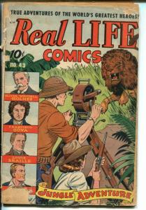 Real Life #44 1947-Nedor-Alex Schomburg-jungle attack-NY Giants-FR/GOOD