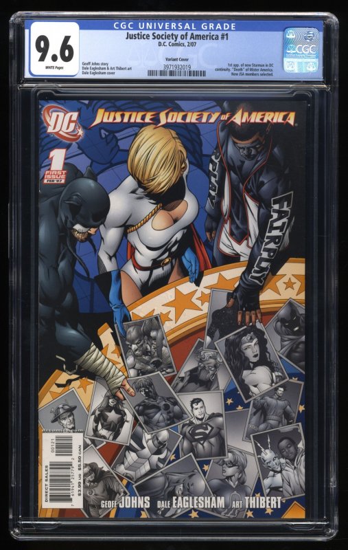 Justice Society of America #1 CGC NM+ 9.6 White Pages 1:10 Eaglesham Variant