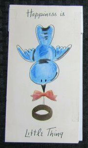 HAPPINESS IS Cartoon Bird with Gold Ring 4x7 Greeting Card Art #EN1301