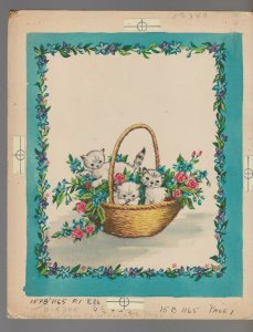 BIRTHDAY Vintage 3 Cute Kittens in Flower Basket 8x10 Greeting Card Art #B1165