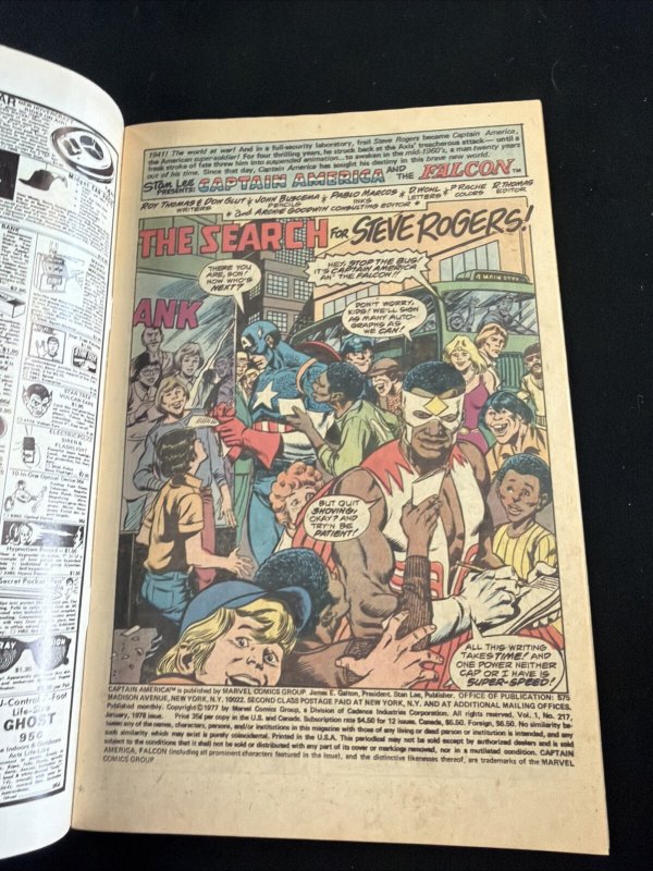 Captain America #217, 1st Quasar, Marvel, 1977 VG/F