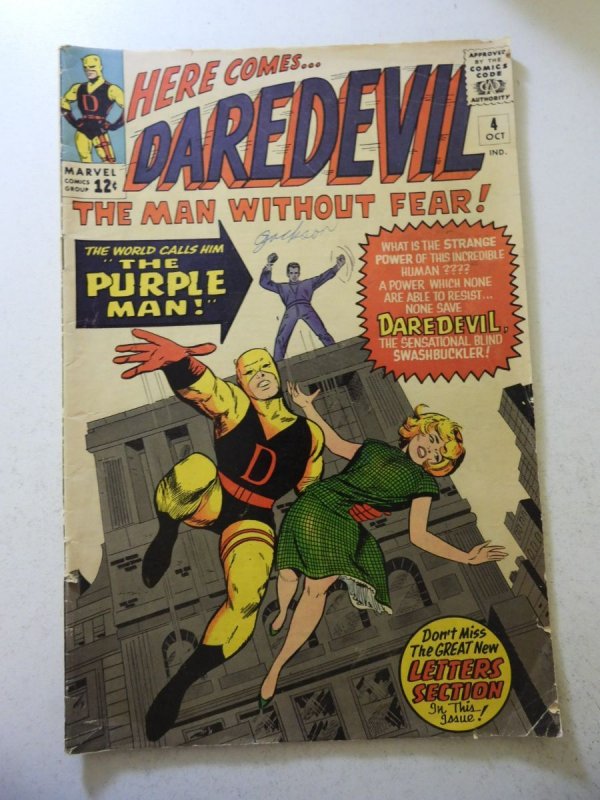 Daredevil #4 (1964) 1st App of the Purple Man! VG+ Condition ink fc