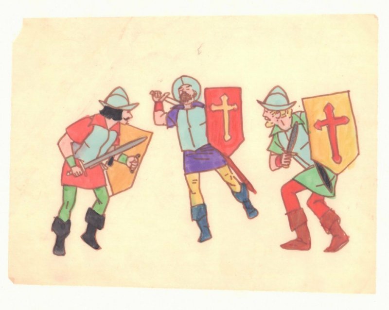 Three Swordsmen Color Art on Velum art by George Papp