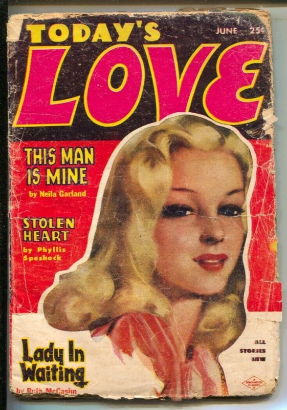 Today's Love 6/1954-Columbia-Pin-up Girl portrait  cover-Pulp stories by Dori...