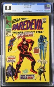 Daredevil #27 1967 Marvel Comics CGC 8.0 White Pages Spider-Man app
