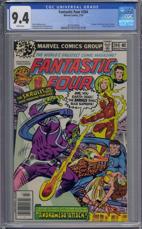 FANTASTIC FOUR #204 CGC 9.4 1ST NOVA CORPS WHITE PAGES