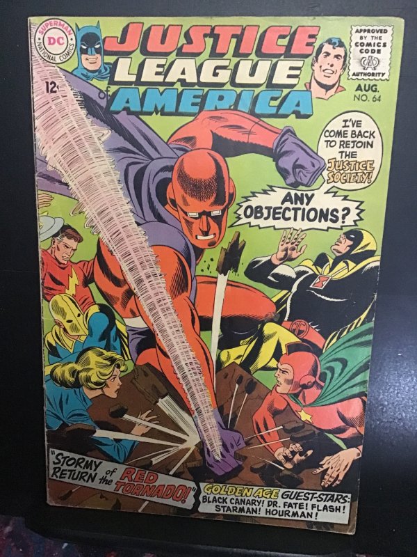 Justice League of America #64  (1968) mid high grade 1st red tornado, JSA FN+