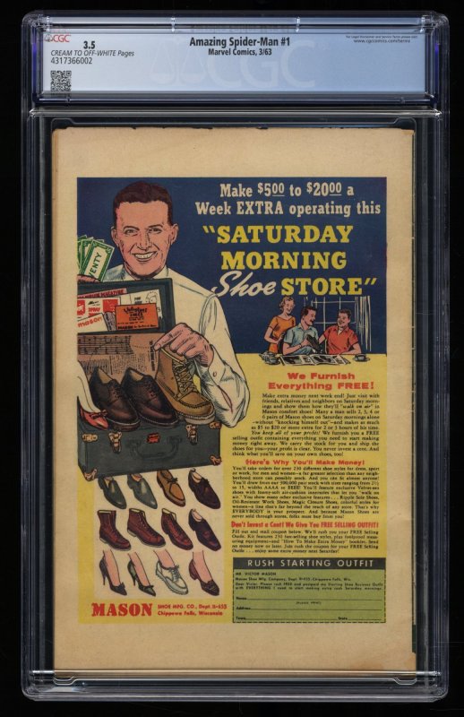 Amazing Spider-Man (1963) #1 CGC VG- 3.5  Kirby/Ditko Cover!