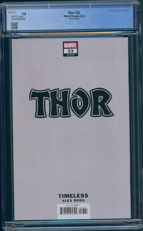 Thor #33 CGC 9.8 White Pages Alex Ross Timeless Loki Virgin Variant Marvel 2023