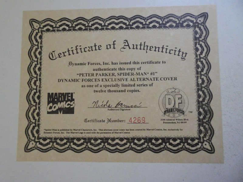 Peter Parker: Spider-Man #1 Dynamic Forces Cover (1999) W/ CoA VF+ Condition